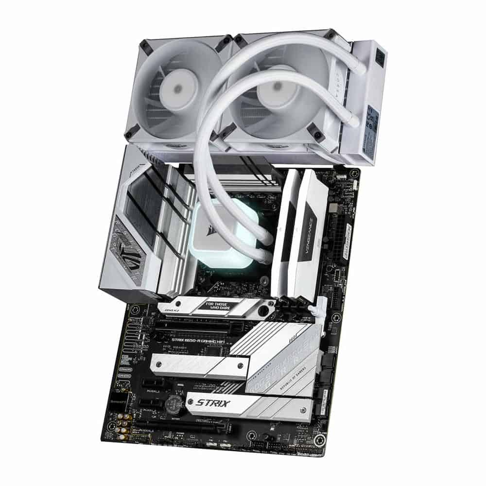 AM5 Glacier Bundle, AMD Ryzen 5 7600X, ASUS STRIX B650-A GAMING WIFI, 32GB DDR5, Corsair H100i ELITE